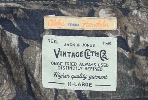 Jack & Jones Men’s Brown Hawaiian Floral Shirt XL Short Sleeve