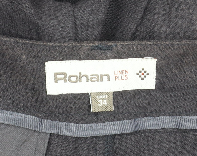 Rohan Mens Black Linen Blend Trousers Size 34 Regular Fit