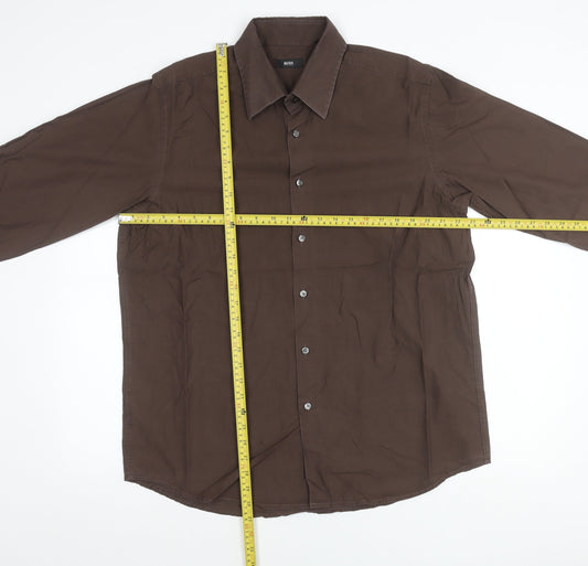 Hugo Boss Men's Brown Cotton Long Sleeve Button-Up Shirt Size 17
