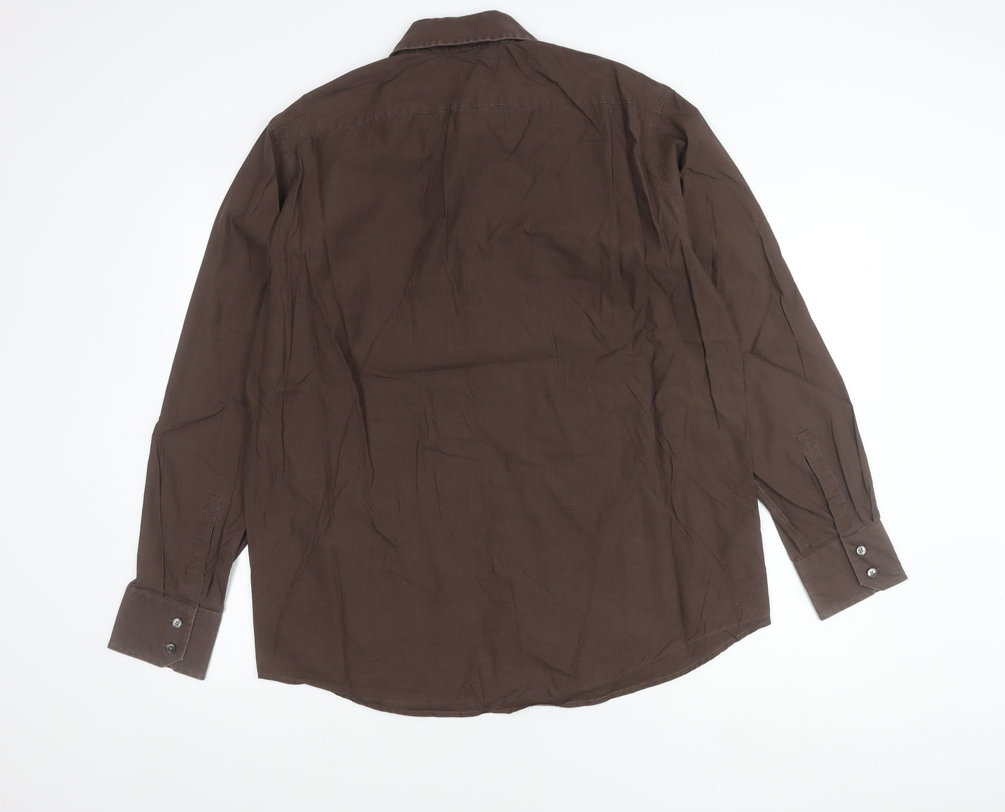 Hugo Boss Men's Brown Cotton Long Sleeve Button-Up Shirt Size 17