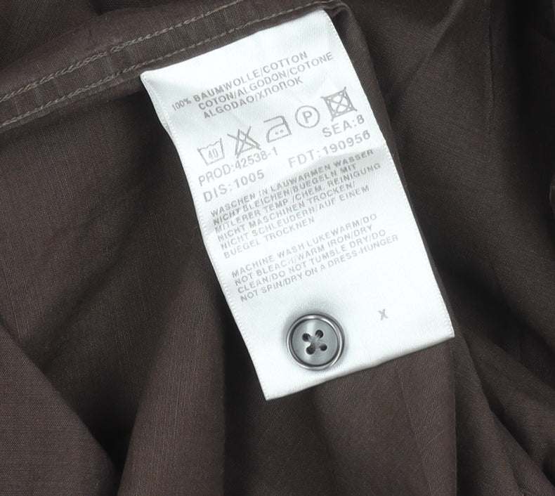 Hugo Boss Men's Brown Cotton Long Sleeve Button-Up Shirt Size 17
