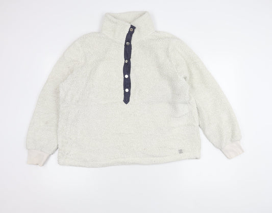 Calvin Klein Womens White Fleece Henley Sweatshirt M Warm Casual