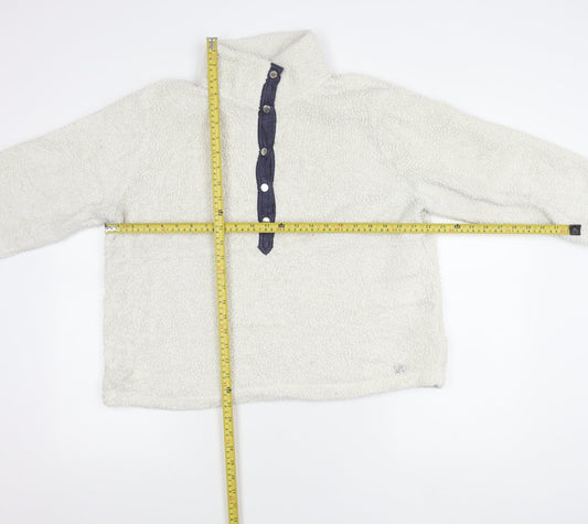 Calvin Klein Womens White Fleece Henley Sweatshirt M Warm Casual