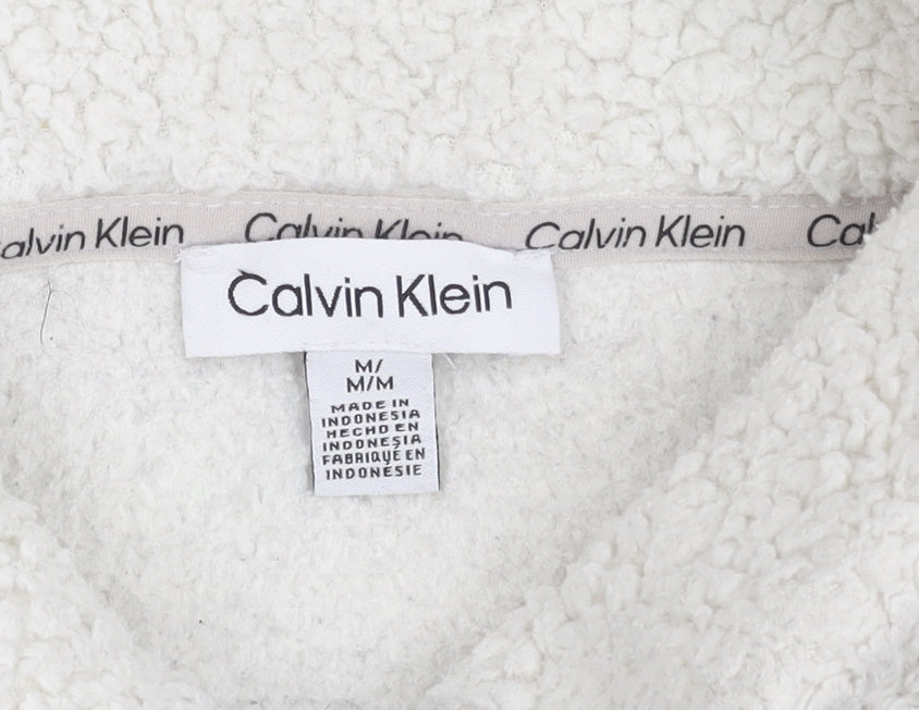 Calvin Klein Womens White Fleece Henley Sweatshirt M Warm Casual