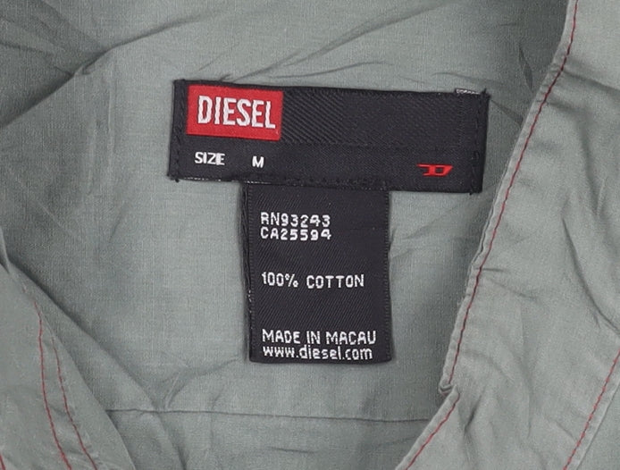Diesel Men's Green M Regular Fit Short Sleeve Cotton Button-Up Shirt
