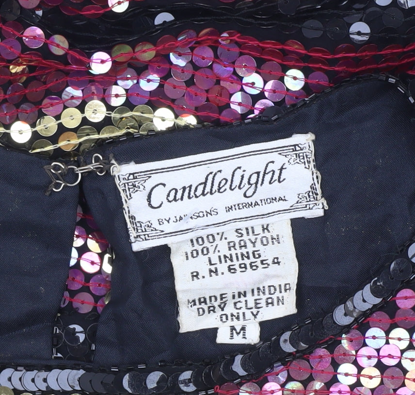 Candlelight Women Multicoloured Silk Sequin Blouse Size M Party Top