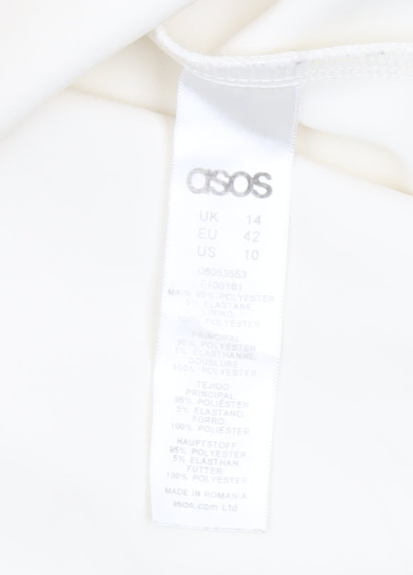 Brand and care label for ASOS Women Ivory Skater Dress, size 14, Sleeveless Partywear