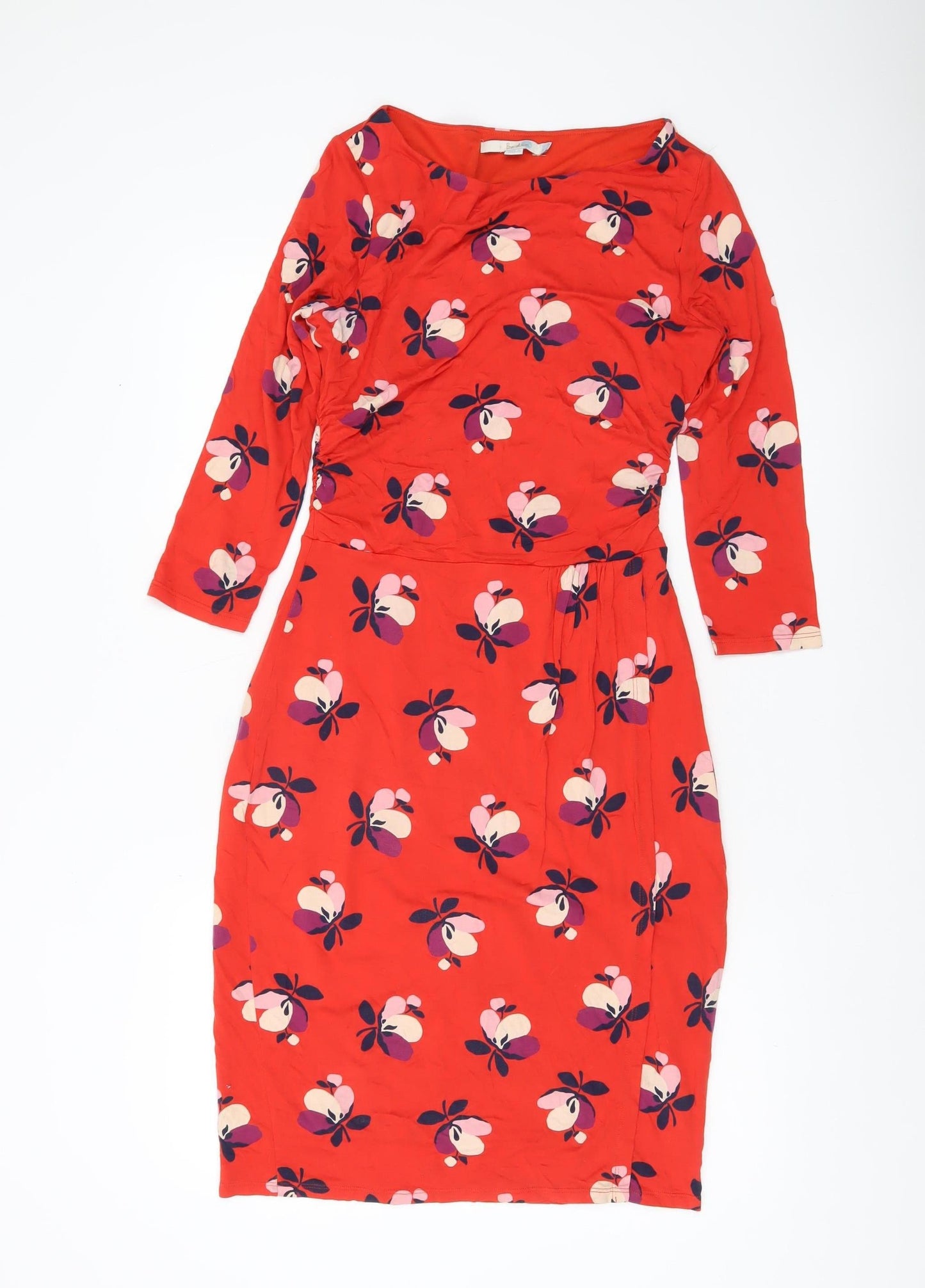 Boden Women’s Red Floral Sheath Dress Size 10 Knee Length 3/4 Sleeve