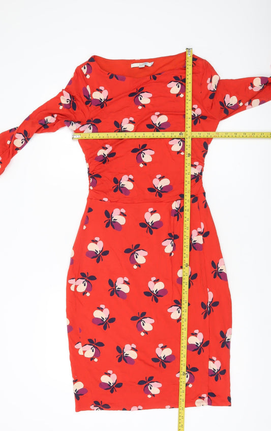 Boden Women’s Red Floral Sheath Dress Size 10 Knee Length 3/4 Sleeve