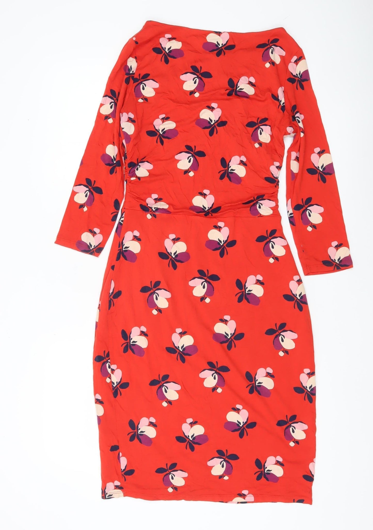 Boden Women’s Red Floral Sheath Dress Size 10 Knee Length 3/4 Sleeve