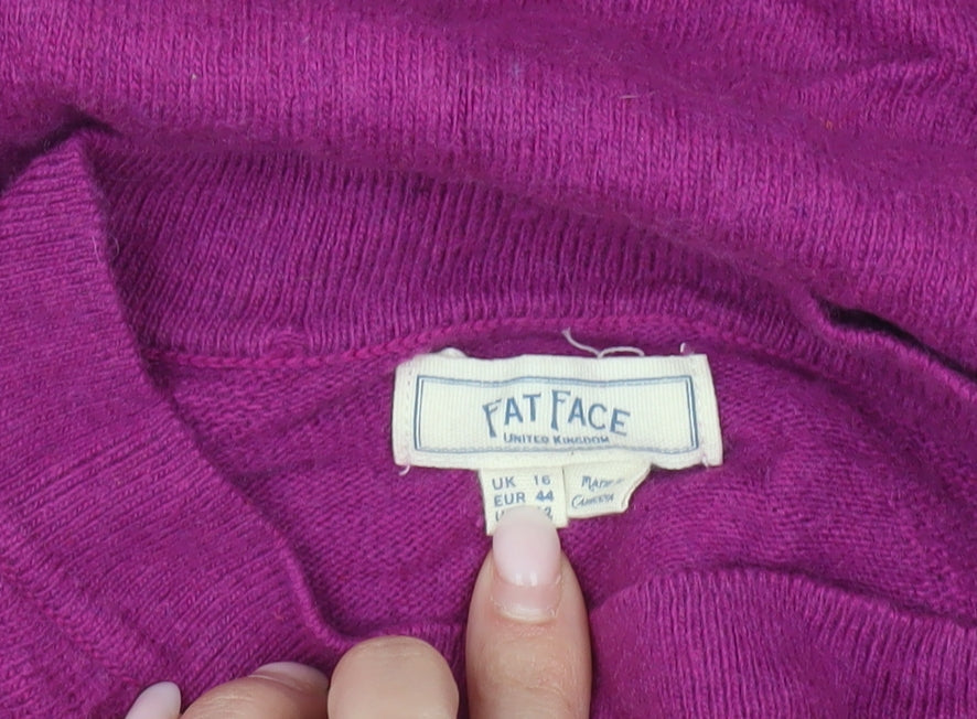 Fat Face Women's Purple Size 16 Crew Neck Wool Blend Jumper