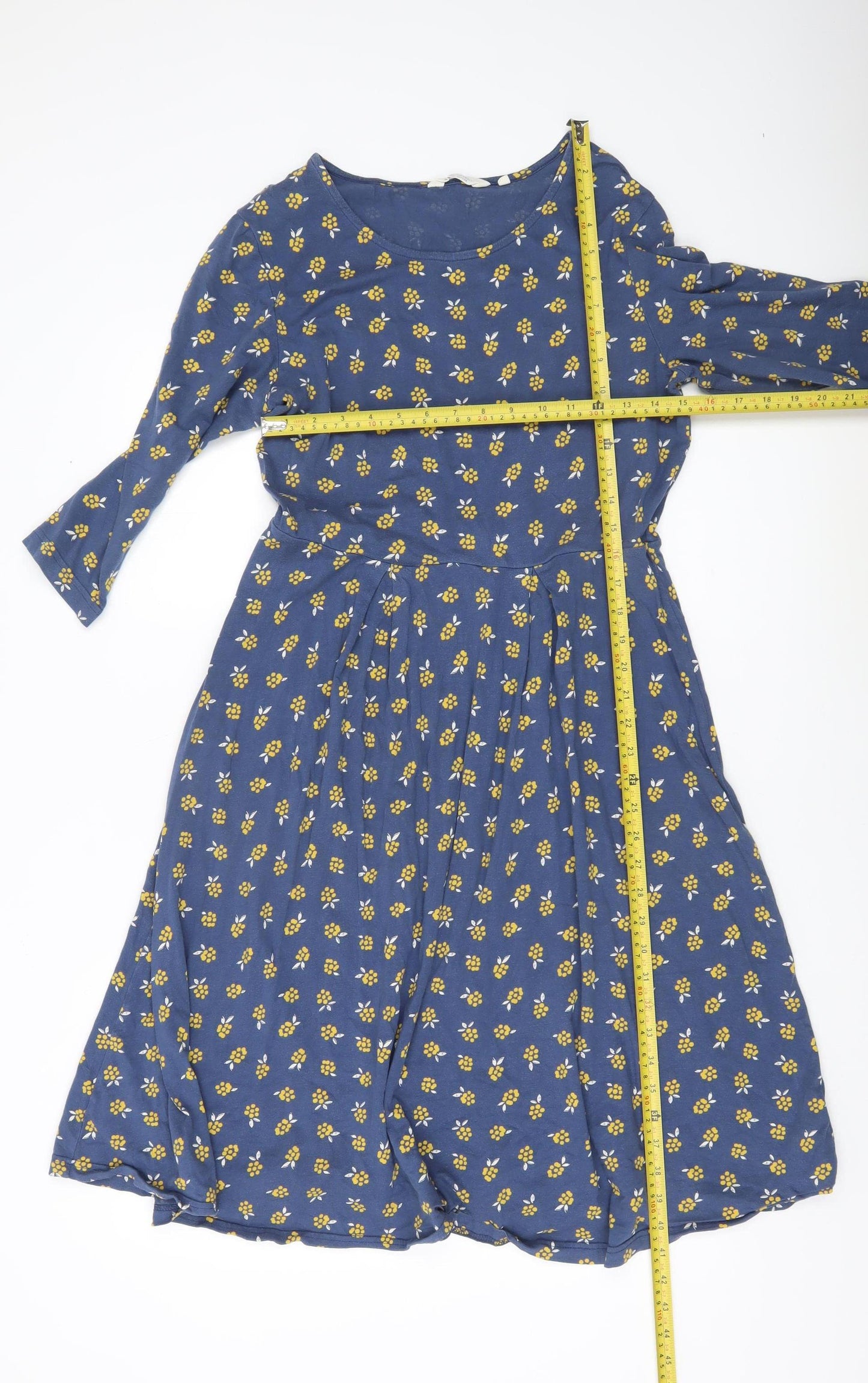 Seasalt Cornwall Women’s Blue Floral A-Line Jersey Stretch Dress Size 14