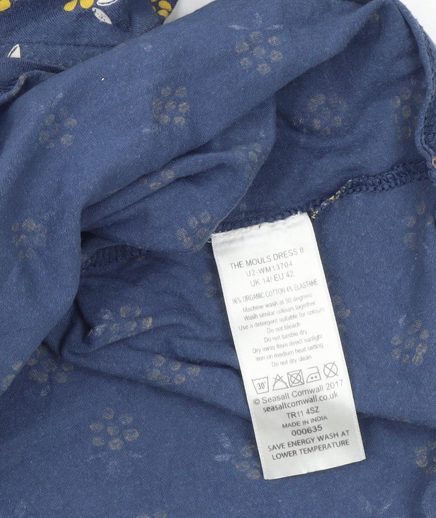 Seasalt Cornwall Women’s Blue Floral A-Line Jersey Stretch Dress Size 14