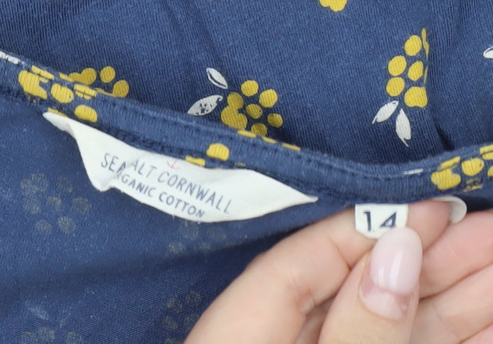 Seasalt Cornwall Women’s Blue Floral A-Line Jersey Stretch Dress Size 14