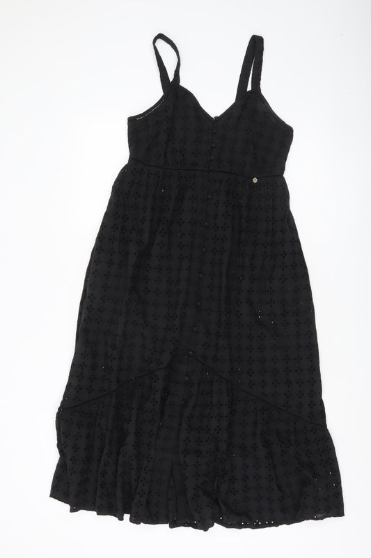 Superdry Women's Black Size 6 Midi Fit & Flare Sleeveless Cotton Dress