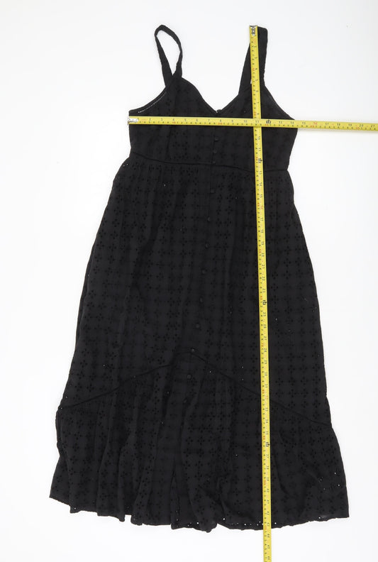 Superdry Women's Black Size 6 Midi Fit & Flare Sleeveless Cotton Dress