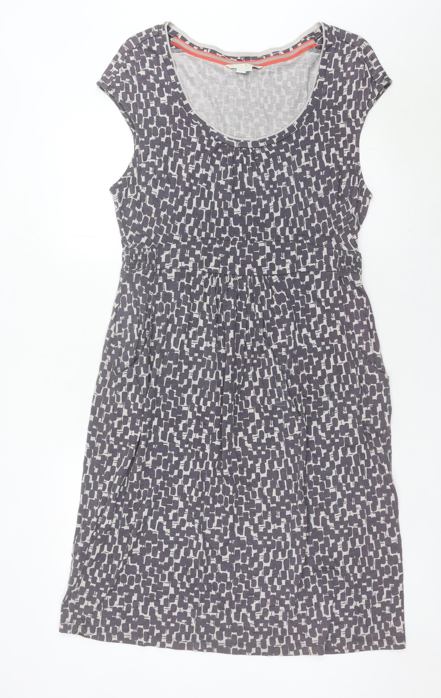 Boden Women’s Grey Geometric Shift Dress Size 16 Knee Length Cap Sleeve