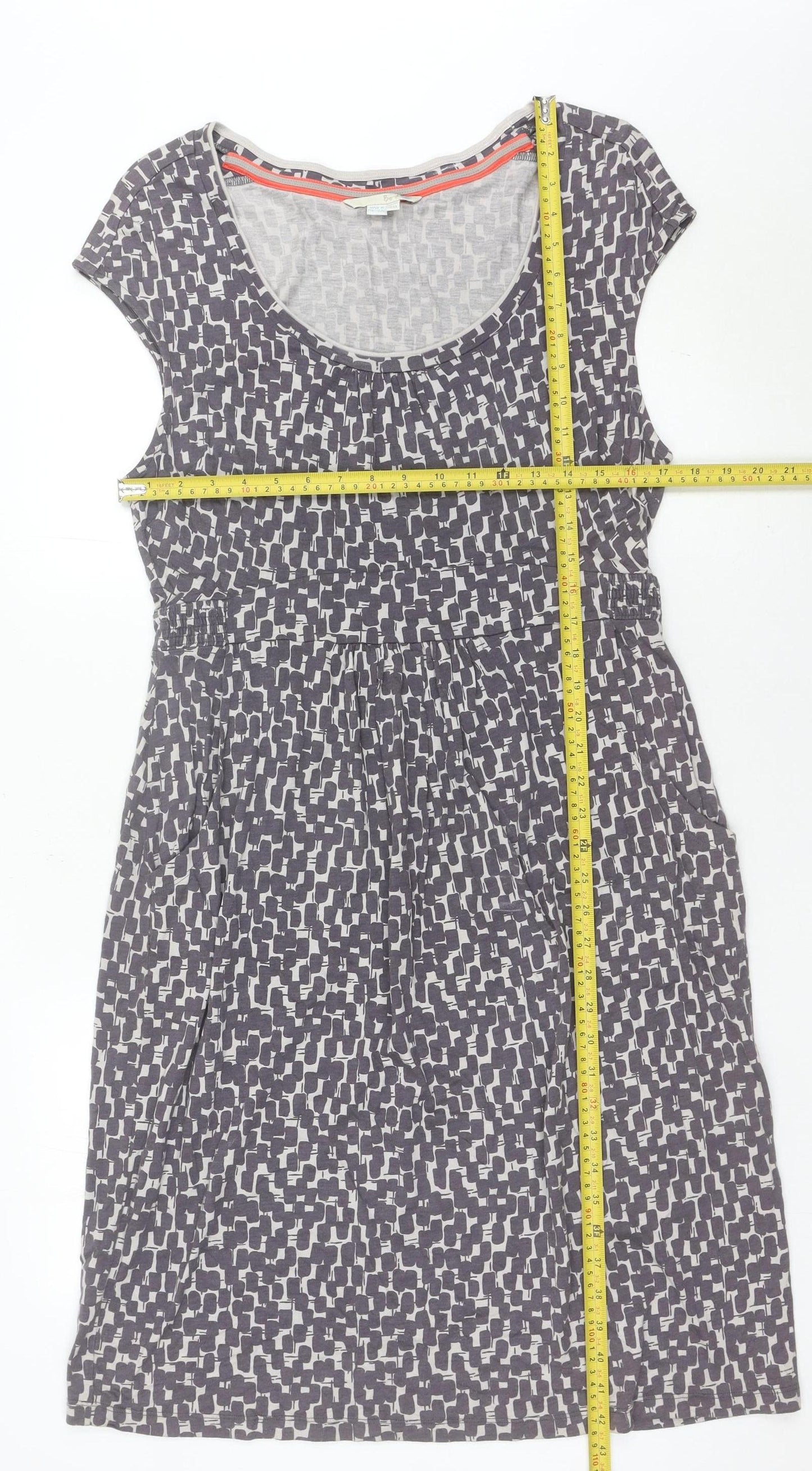 Boden Women’s Grey Geometric Shift Dress Size 16 Knee Length Cap Sleeve