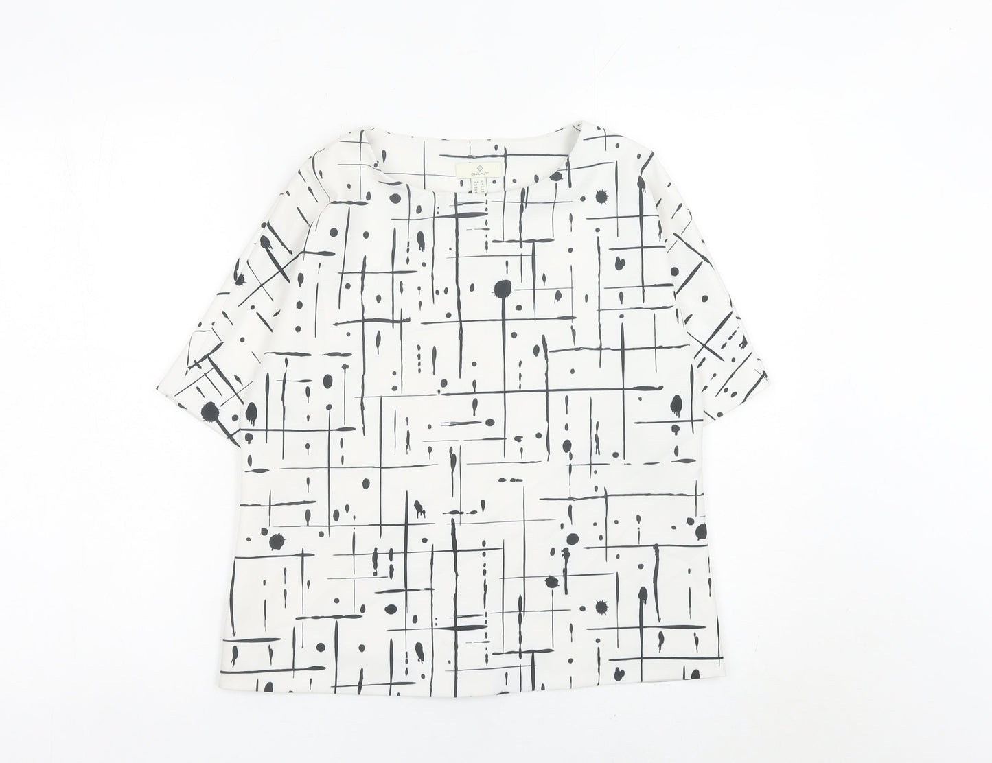 Gant Womens White Geometric Tunic Blouse Top Size 10 Short Sleeve