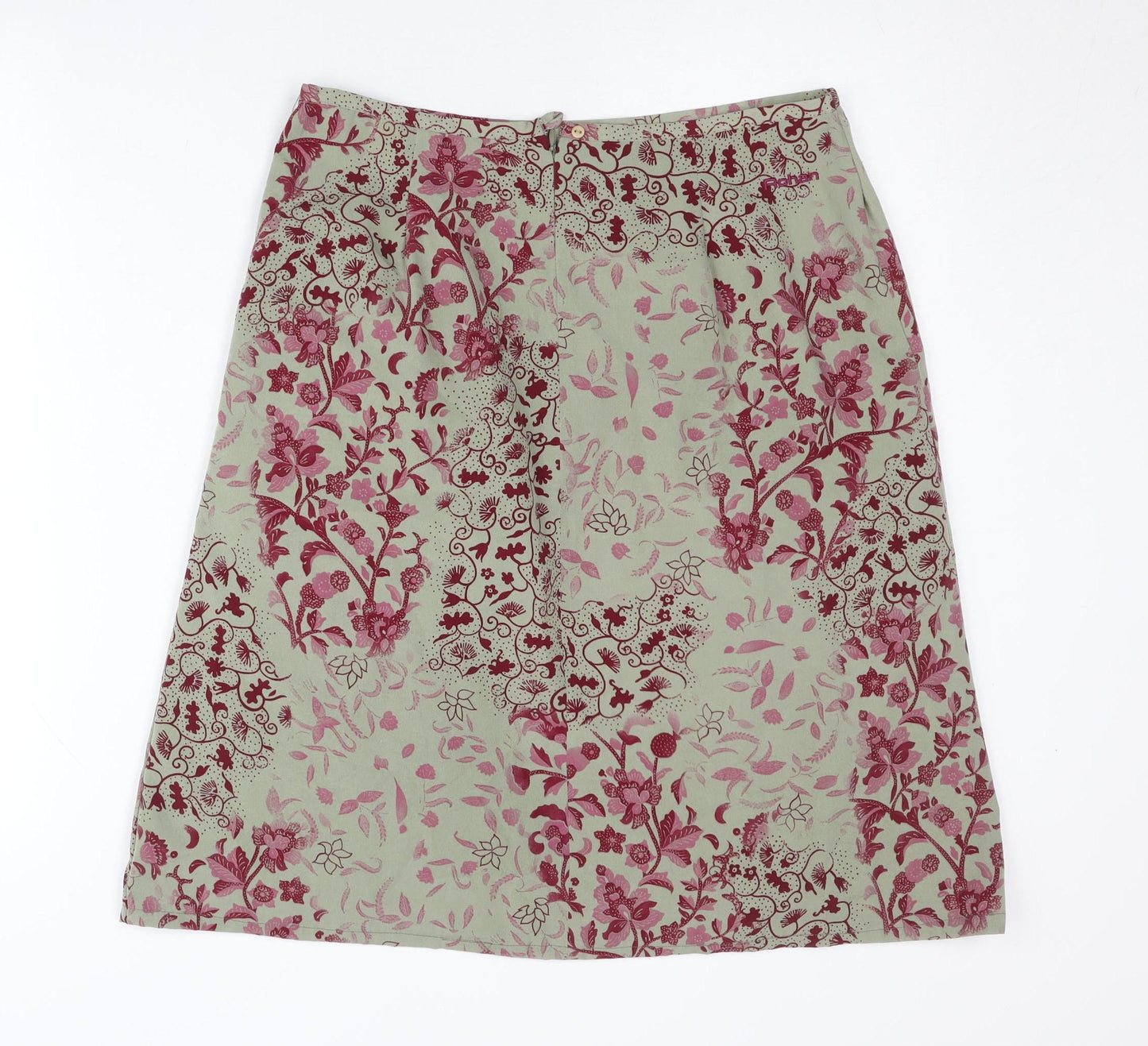 Rohan Womens Green Pink Floral A-Line Knee Length Skirt Size 12