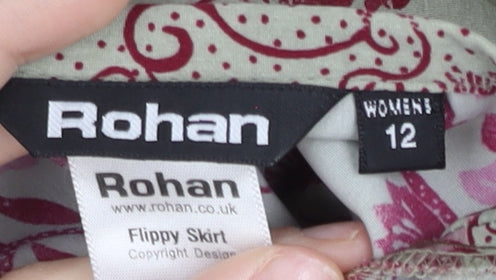 Rohan Womens Green Pink Floral A-Line Knee Length Skirt Size 12