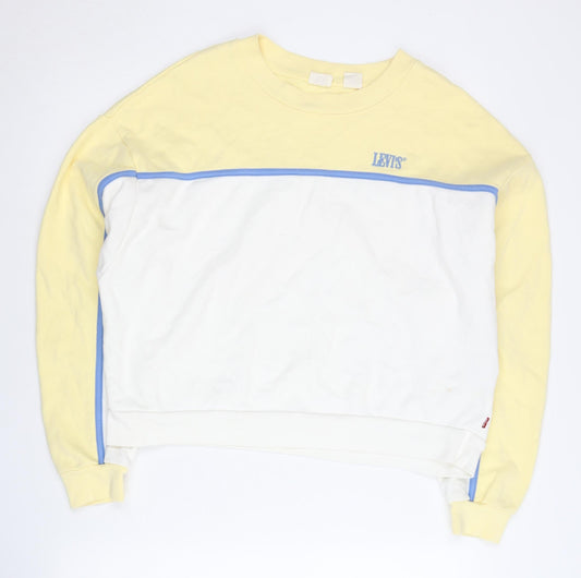 Levi's Womens Yellow White XS Colourblock Logo Pullover Sweatshirt