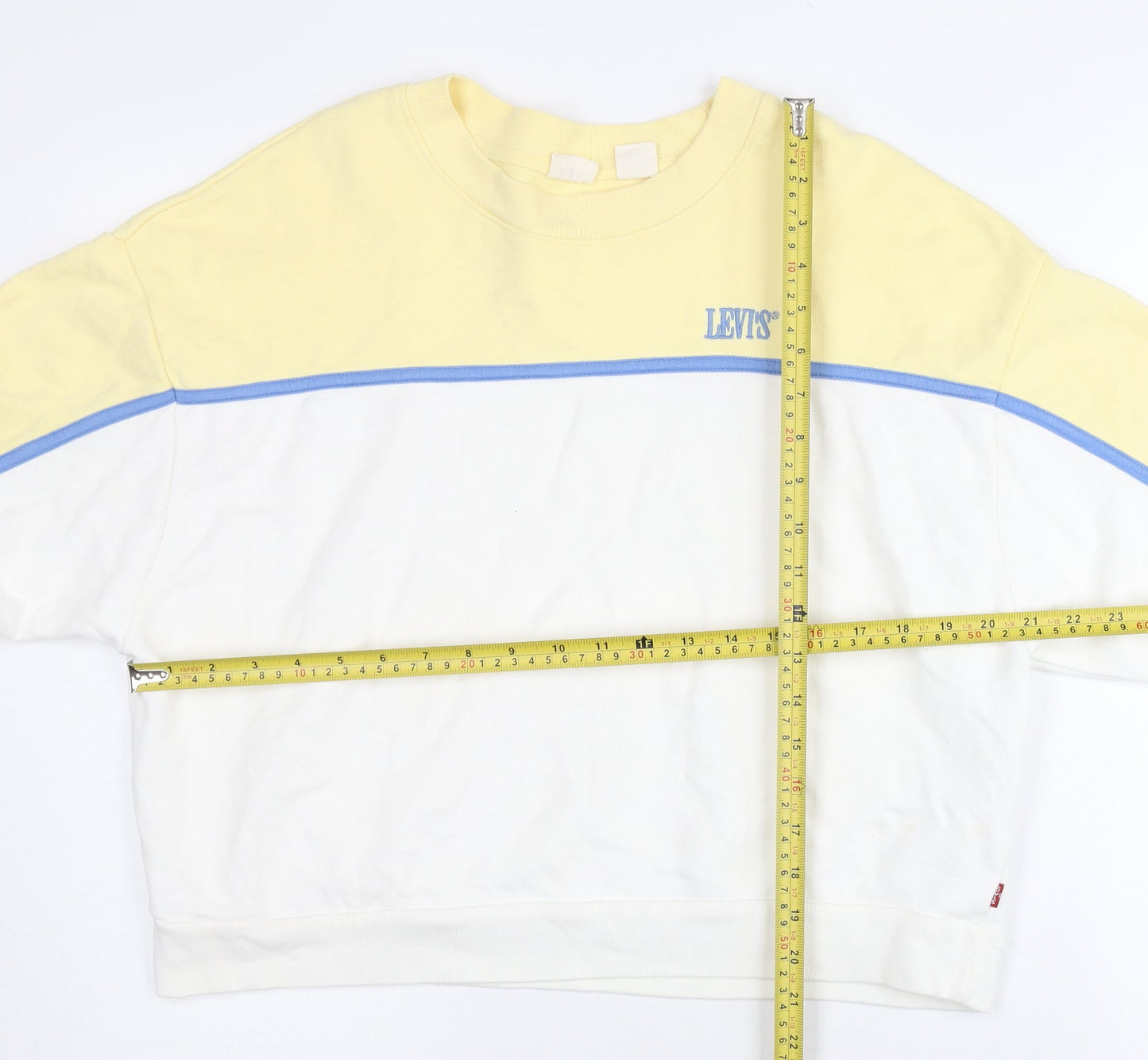 Levi's Womens Yellow White XS Colourblock Logo Pullover Sweatshirt