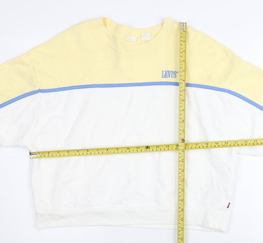 Levi's Womens Yellow White XS Colourblock Logo Pullover Sweatshirt