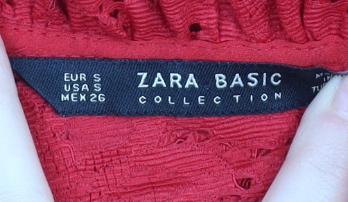 Zara Women Red Lace Sheath Dress Size 8 Long Sleeve Cocktail
