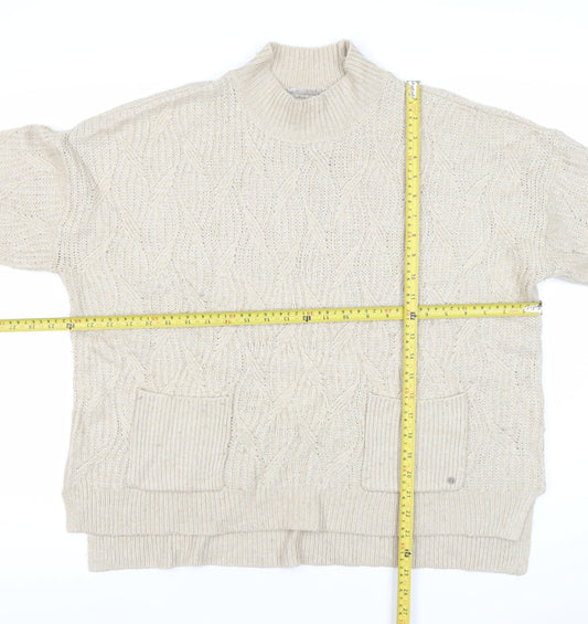 Fat Face Womens Beige Cable Knit Mock Neck Pullover Jumper Size 14