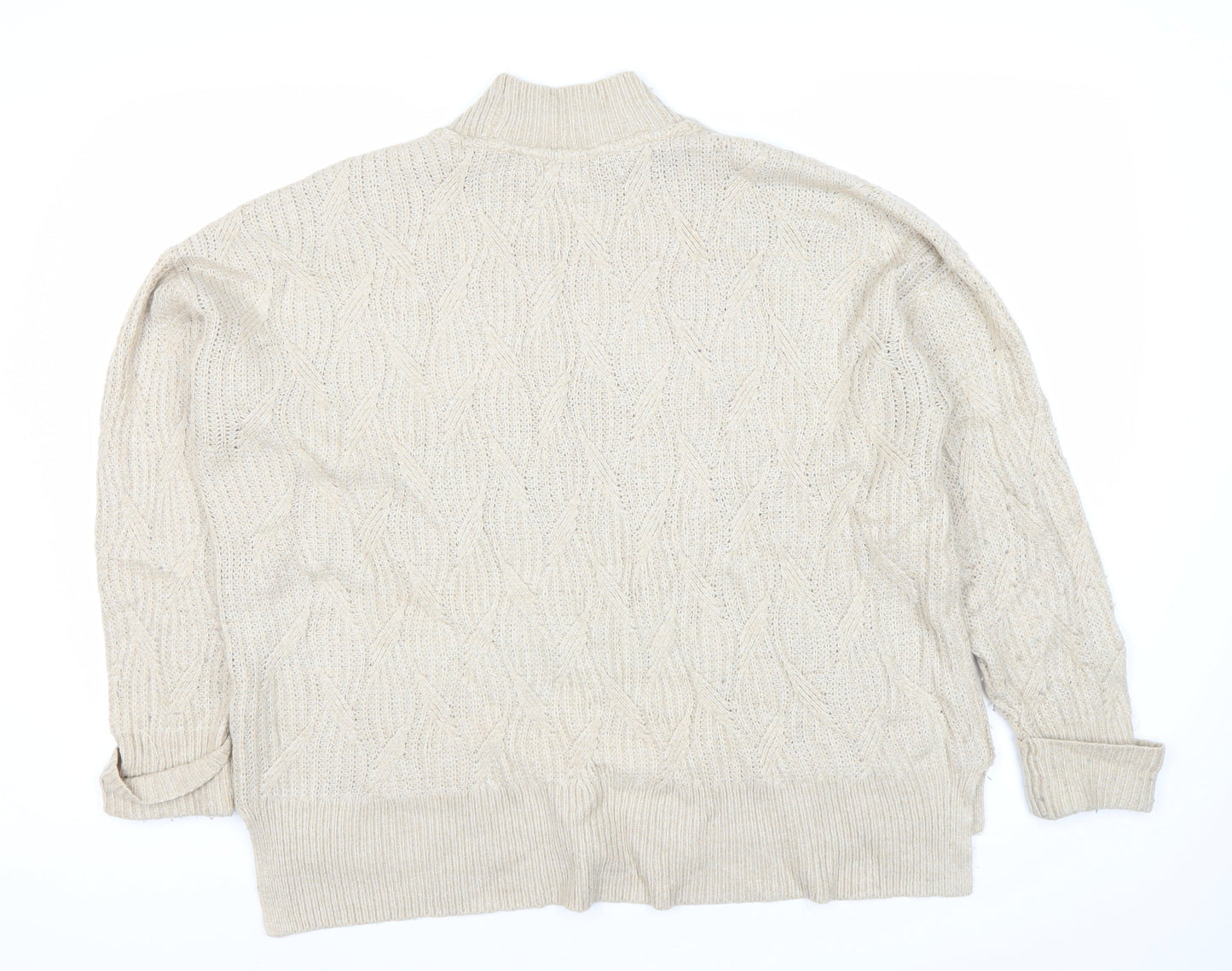 Fat Face Womens Beige Cable Knit Mock Neck Pullover Jumper Size 14