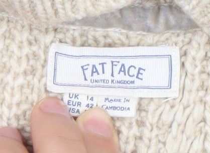 Fat Face Womens Beige Cable Knit Mock Neck Pullover Jumper Size 14