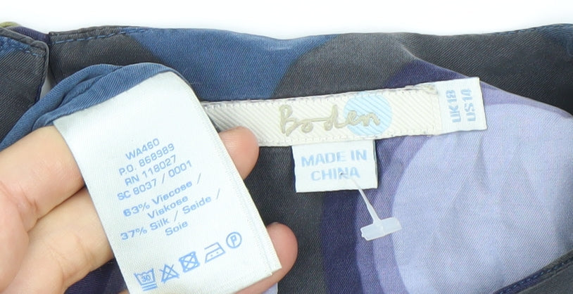 Boden Womens Blue Geometric Silk Blend Blouse Size 10 Tunic Work Top