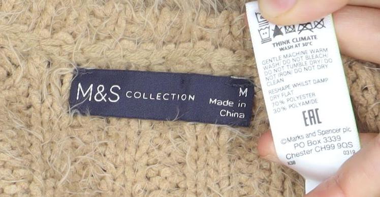 Marks and Spencer Women’s Beige V-Neck Cable Knit Jumper M
