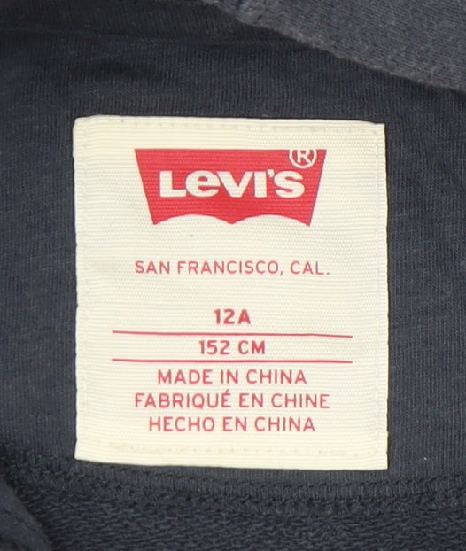 Levi's Boys Blue Pullover Hoodie 12 Years Logo Graphic Cotton Blend