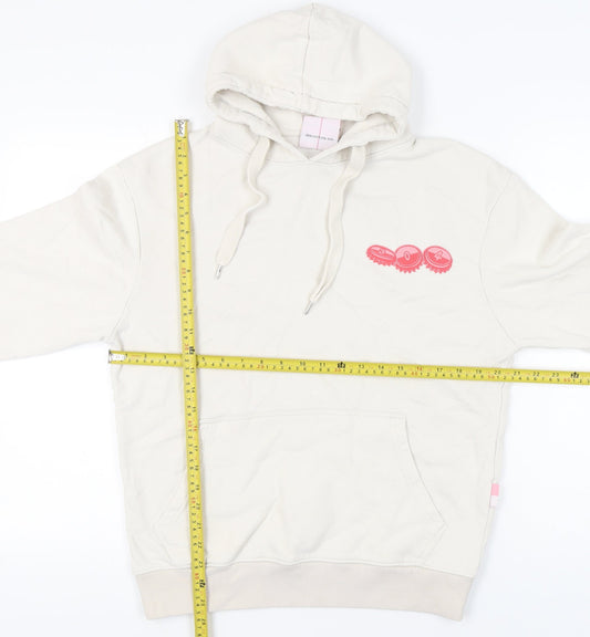 304 Womens Small Beige Hoodie Pullover Cotton Blend Graphic Print