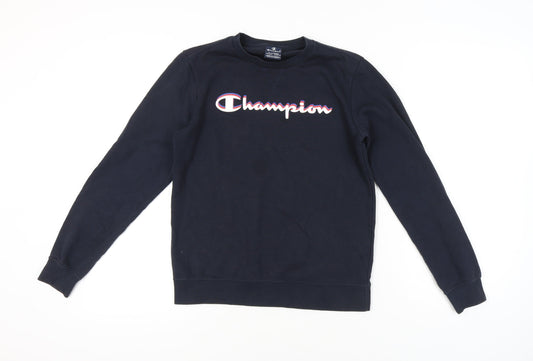 Champion Boys Black 13-14Y Logo Pullover Sweatshirt Crew Neck