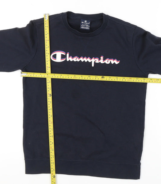 Champion Boys Black 13-14Y Logo Pullover Sweatshirt Crew Neck