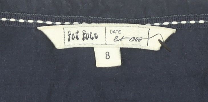 Fat Face Women’s Blue Cotton Blouse Size 8 Tunic 3/4 Sleeve Embroidered