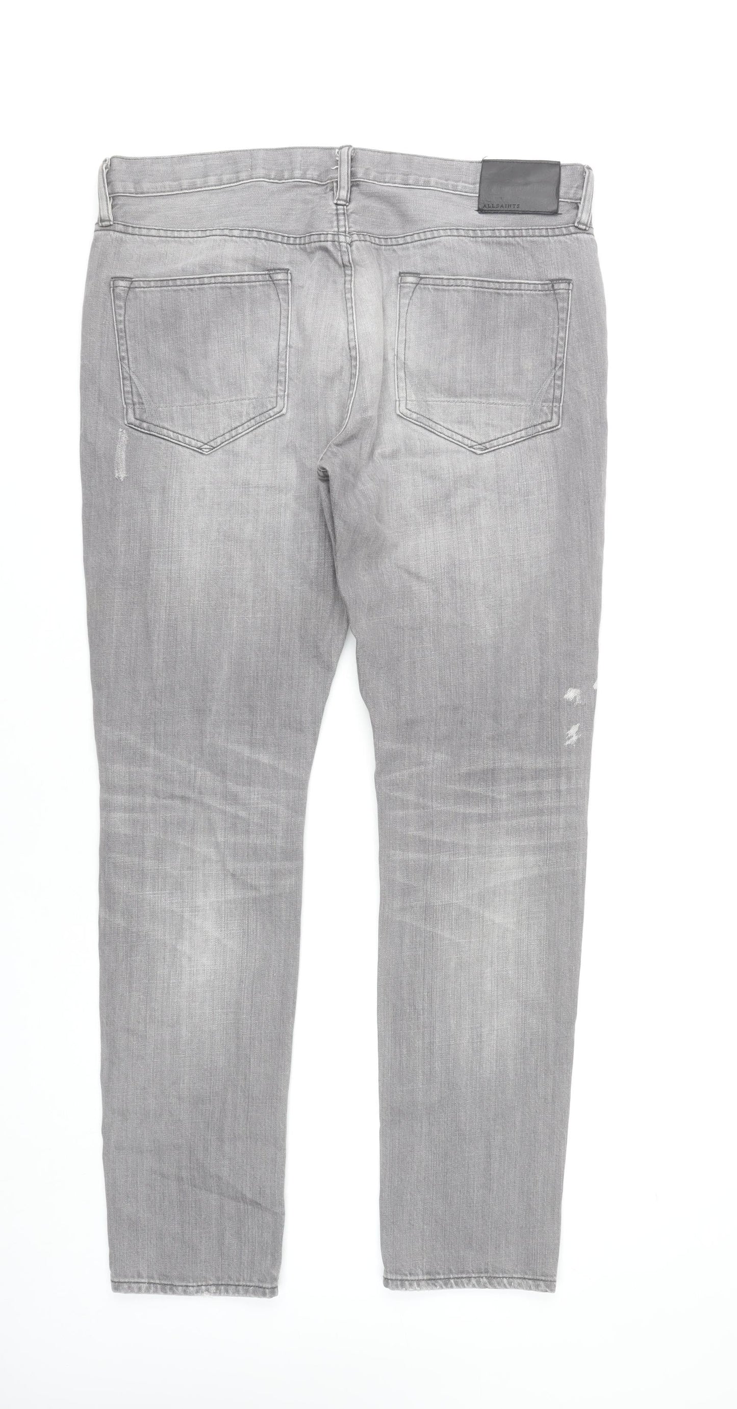 AllSaints Men’s Grey Slim Skinny Distressed Pistol Jeans W34
