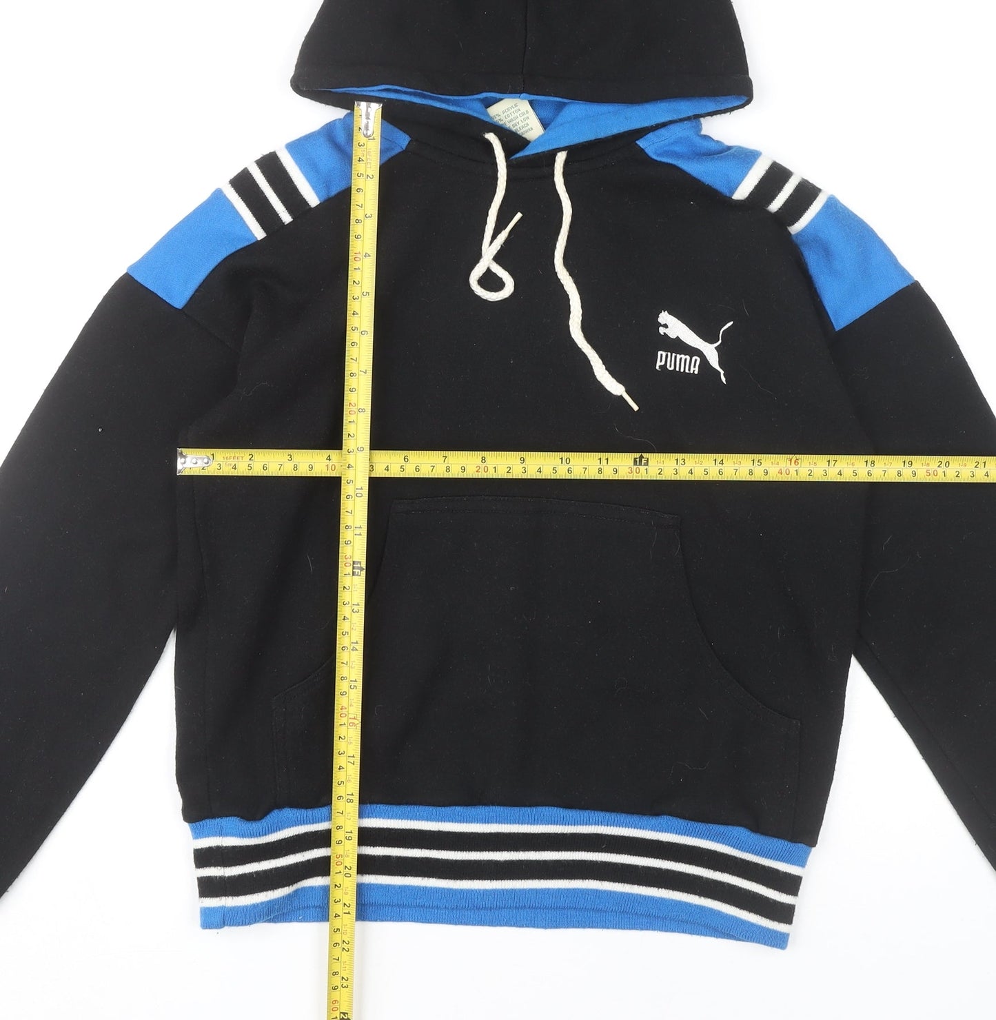 Puma Unisex Black Pullover Hoodie S Retro Striped Sportswear