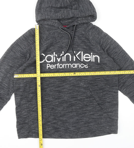 Calvin Klein Performance Womens Grey Hoodie Size L Pullover Hooded Logo