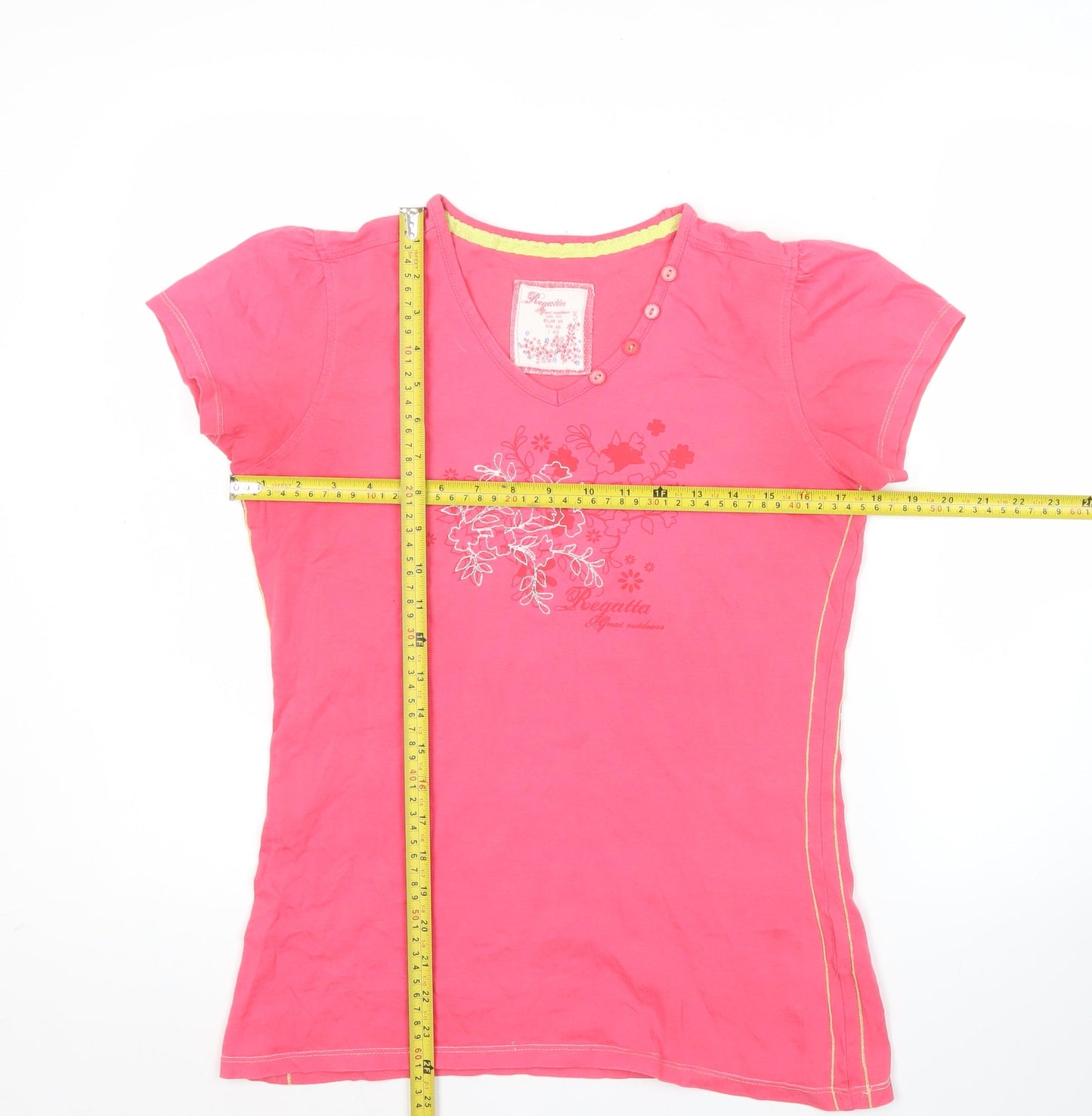Regatta Womens Pink Floral Cotton V-Neck T-Shirt Size 10