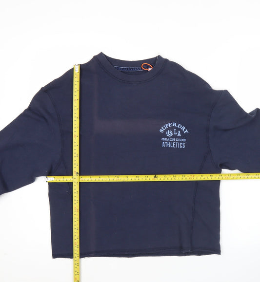 Superdry Womens Blue Pullover Sweatshirt Medium Crew Neck Athletic Logo