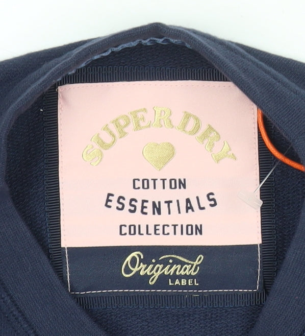 Superdry Womens Blue Pullover Sweatshirt Medium Crew Neck Athletic Logo