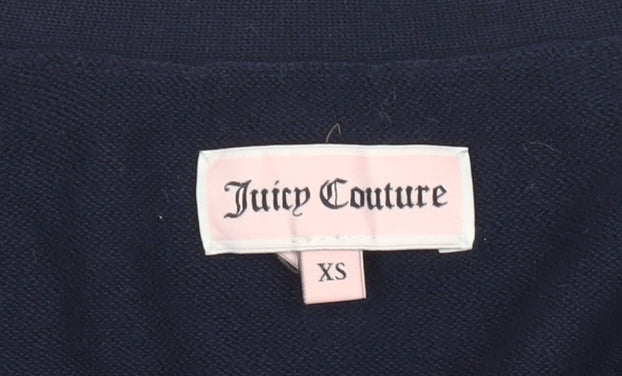 Juicy Couture Womens Blue XS Cardigan Bow Knit Cotton V-Neck