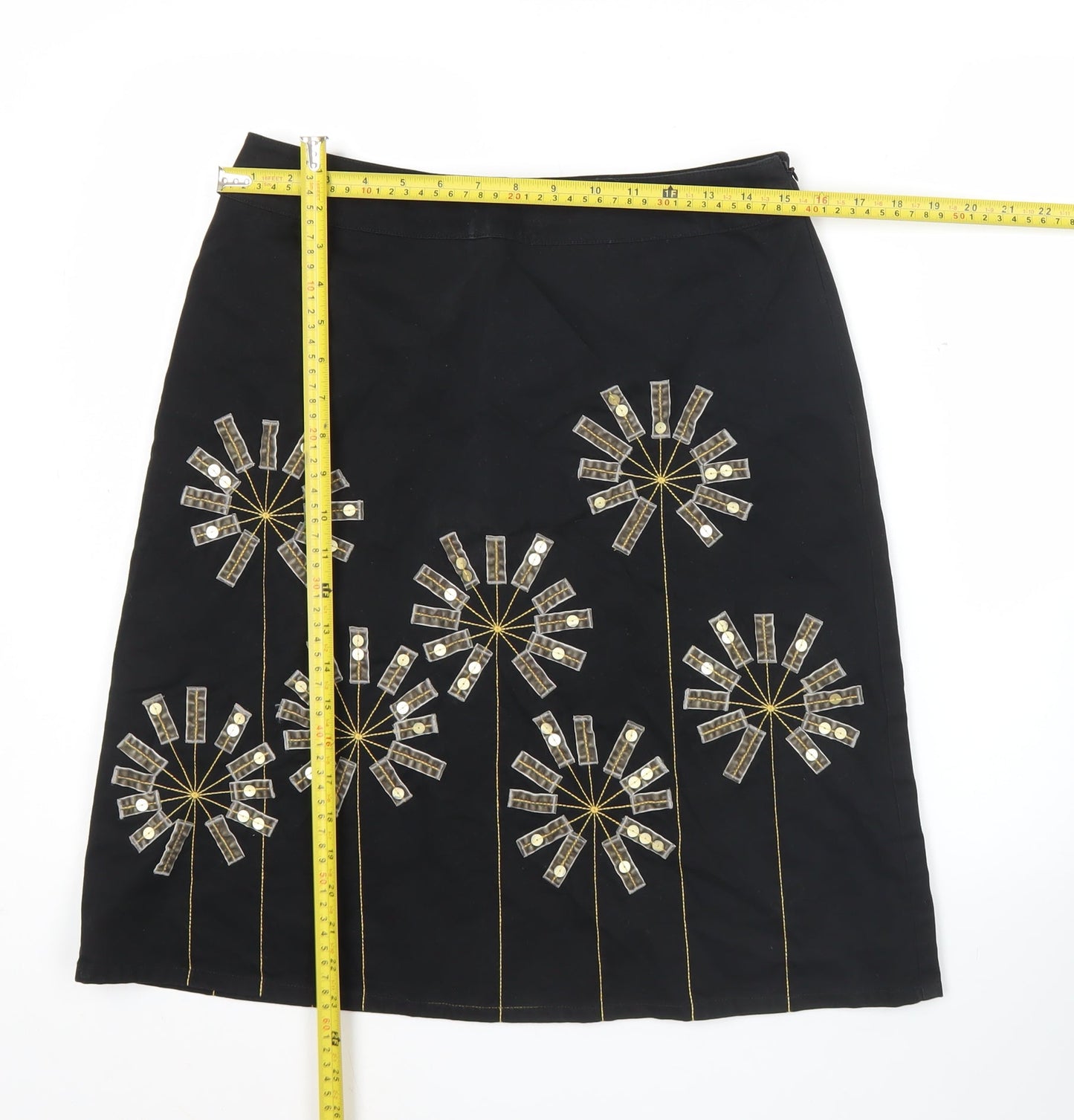 Boden Women Black A-Line Knee Length Skirt UK 12 Floral Sequin