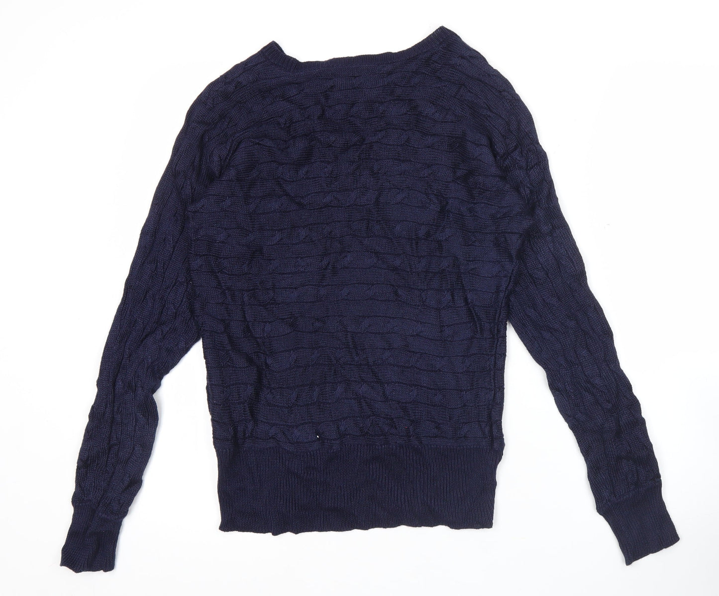 Ralph Lauren Women’s Blue V-Neck Cable-Knit Cotton Viscose Jumper Size S