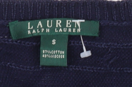 Ralph Lauren Women’s Blue V-Neck Cable-Knit Cotton Viscose Jumper Size S