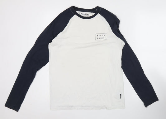 Billabong Men’s White & Black Long Sleeve Cotton T-Shirt Size S